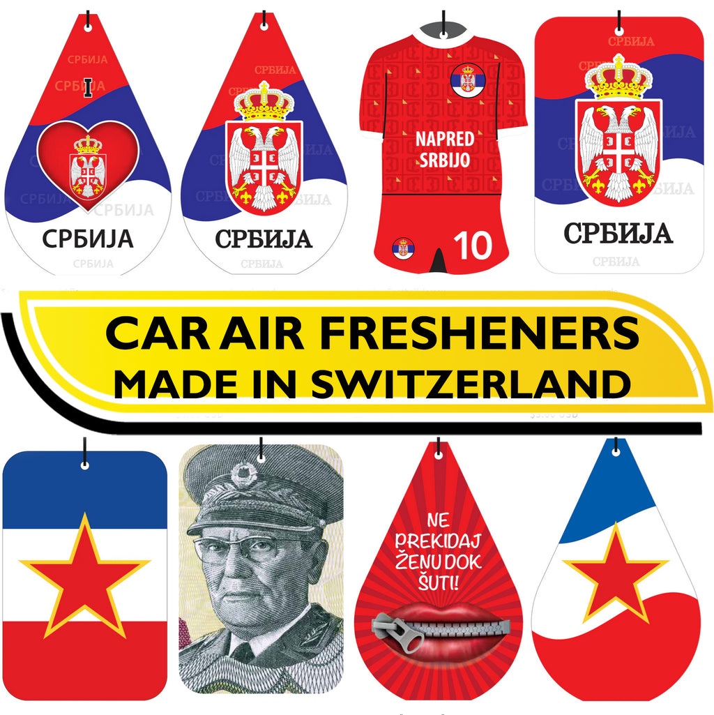 Serbia in English (Drop-shaped) Air Freshener Wholesale Box (15 pcs)